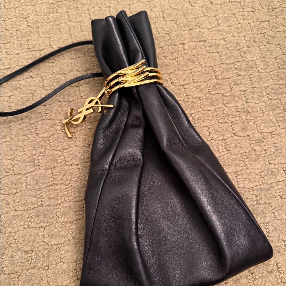 Yves Saint Laurent Black Clutch with Gold Accents - Picture 2 of 6